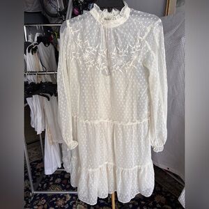 Vero Moda Ivory Swiss Dot Long Sleeve Tiered Mini Dress